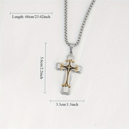 Men's Domineering Pattern Three-Layer Cross Necklace