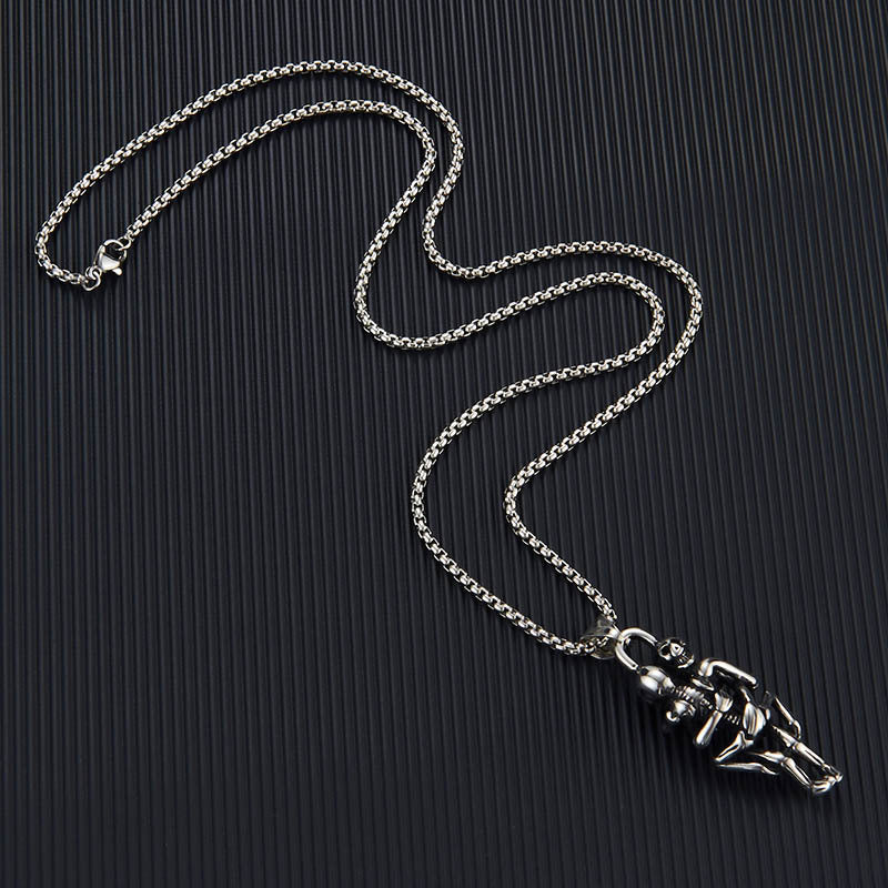 Men's Steel Hugging Skeleton Couple Pendant Necklace