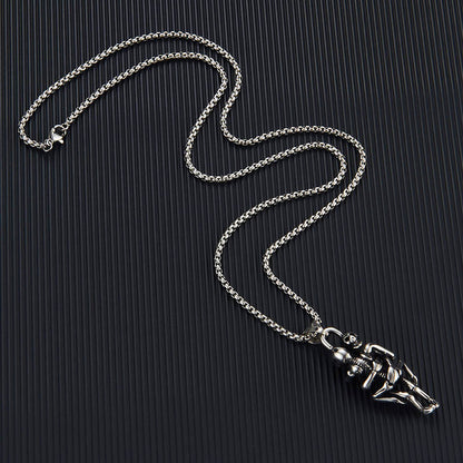 Men's Steel Hugging Skeleton Couple Pendant Necklace
