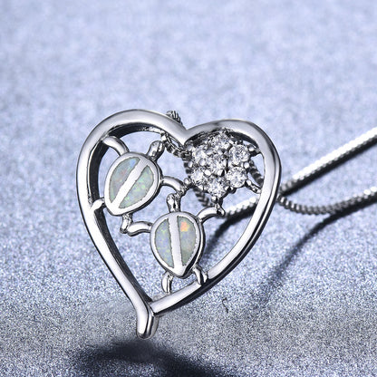 Turtle Opal Heart-shaped Pendant Necklace