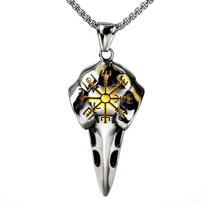 Vintage Stainless Steel Men's Viking Raven Head Pendant Necklace