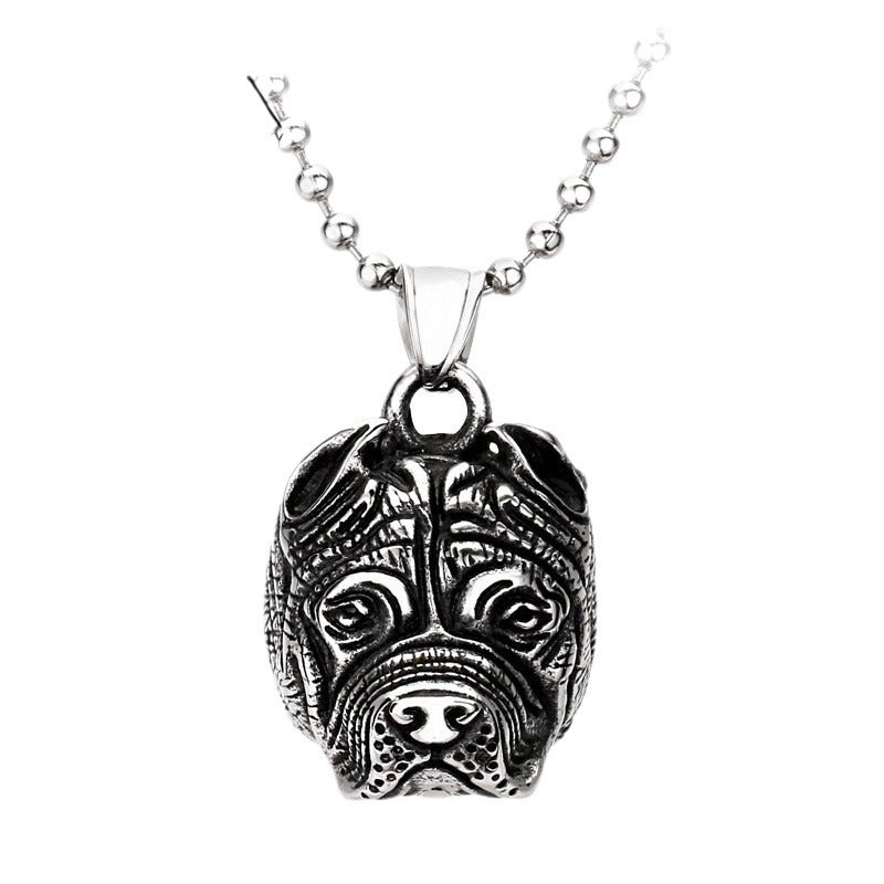 Men's Steel Pitbull Head Pendant Necklace