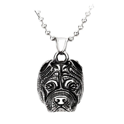 Men's Steel Pitbull Head Pendant Necklace