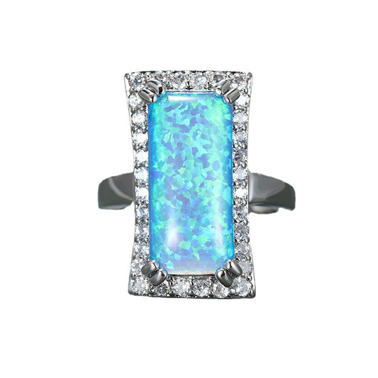 Women's Rectangle Opal with Zirconia Ring