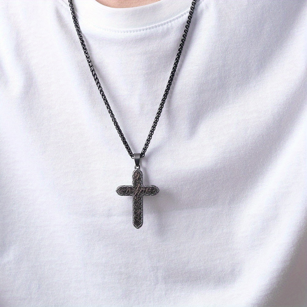 Men's Diamond-Shaped Antique Patterned Cross Pendant Necklace