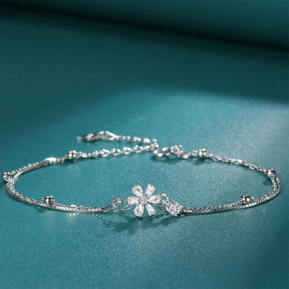 Women's White Gold Sakura Shape Charm Bracelet