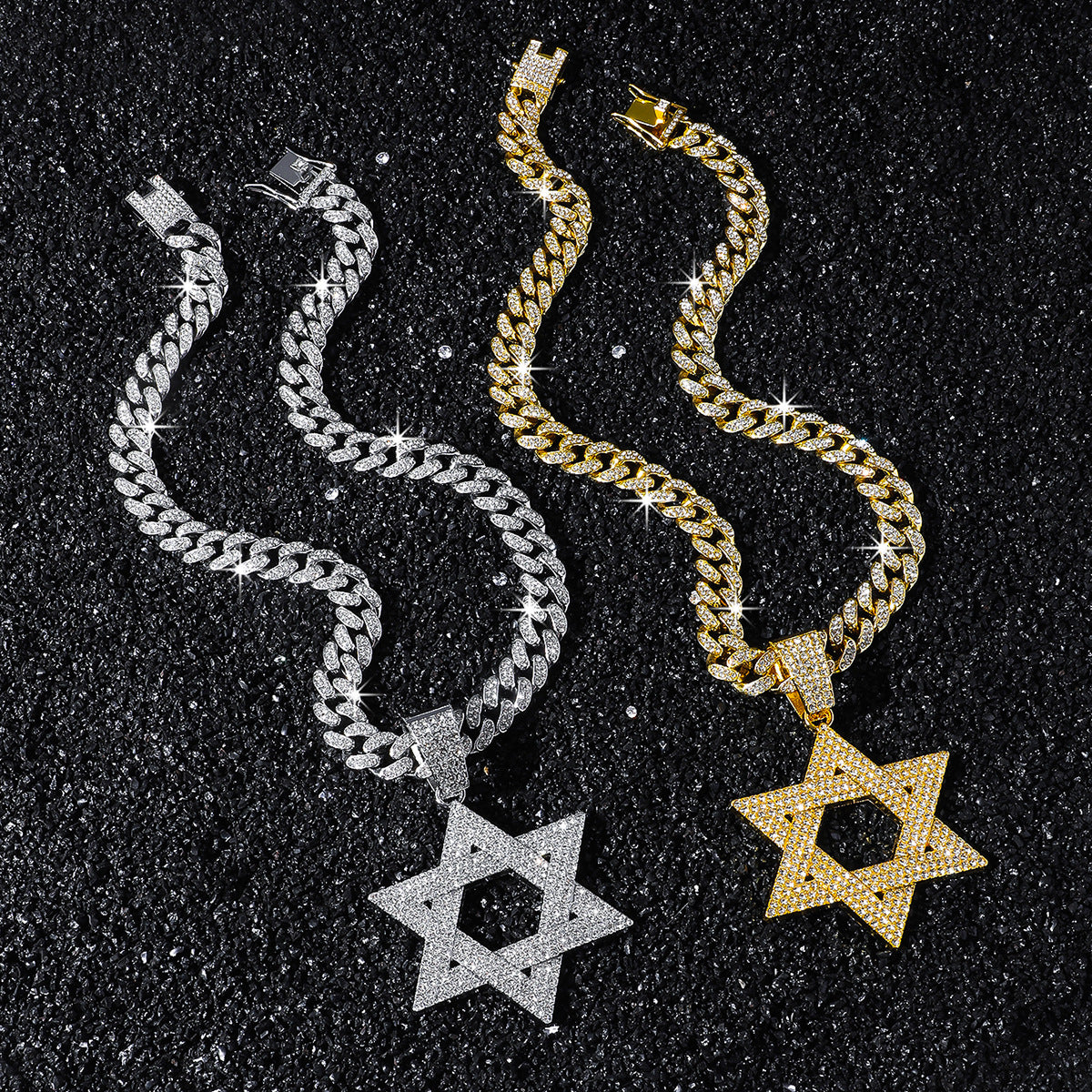Hip-Hop Style Six-Pointed Star Cuban Chain Pendant Necklace