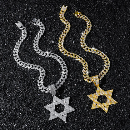 Hip-Hop Style Six-Pointed Star Cuban Chain Pendant Necklace