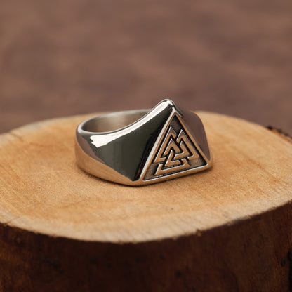 Vintage Solid Stainless Steel Viking Triangle Symbol Ring for Men