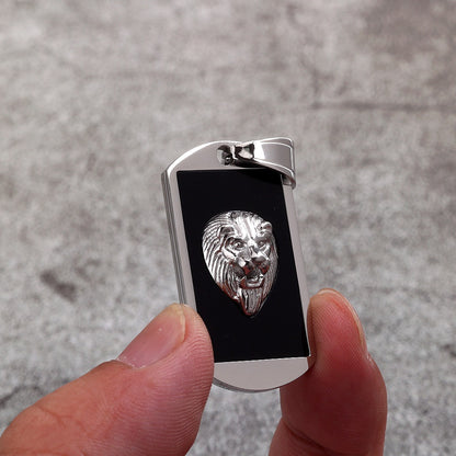 Vintage Stainless Steel Lion Dog Tag Pendant Necklace for Men