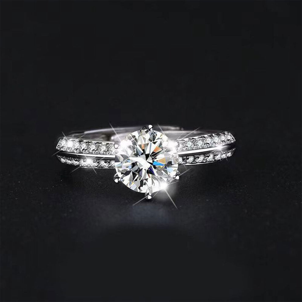 Women's White Gold S925 Channel Setting Stones Adjustable Moissanite Ring