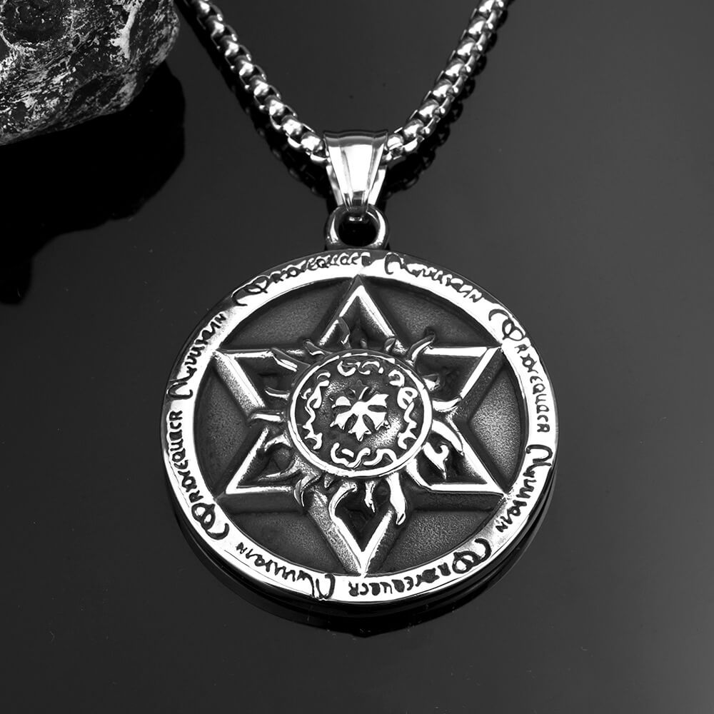 Men's Steel Vintage Hexagram Round Pendant Necklace