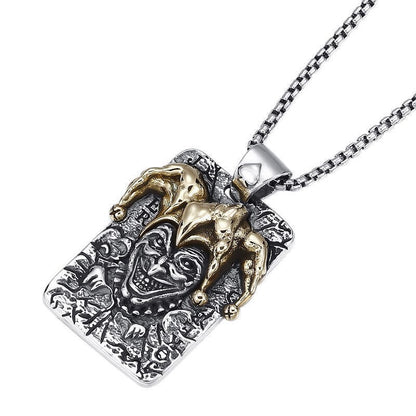 Men's Tag Pendant Clown King Necklace