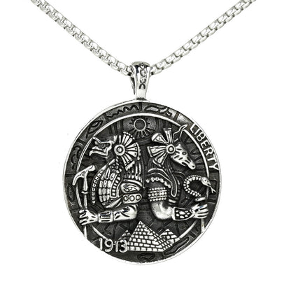Men's Vintage Egyptian Anubis Round Pendant Necklace