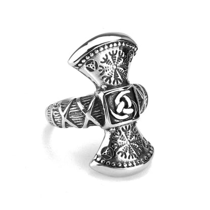 Vintage Nordic Solid Stainless Steel Bold Viking Symbol Ring for Men