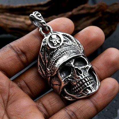 Men's Steel Hat Skull Pendant Necklace