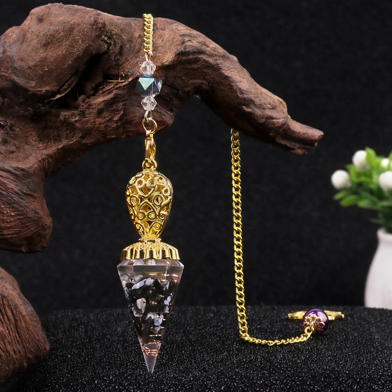 Golden Crystal Agate Resin Hexagonal Pyramid Spirit Pendulum