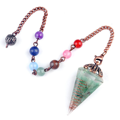 Chakra colorful bead chain crystal resin hexagonal cone flower holder spirit pendulum