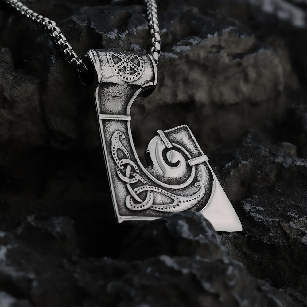 Men's Steel Viking Celtic Knot Axe Pendant Necklace