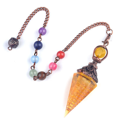 Copper-colored crushed stone resin crystal hexagonal pyramid spirit pendulum