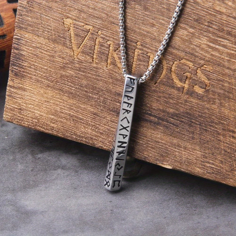 Men's Nordic Rune Vertical Bar Pendant Necklace