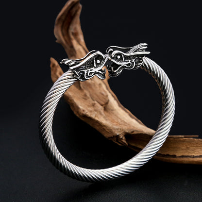 Fashion Minimalist Dragon Head Stainless Steel Bracelet for Men, Trendy Open Cuff Wrist Jewelry