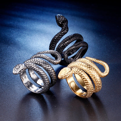 Men's Vintage Snake Python Titanium Steel Ring