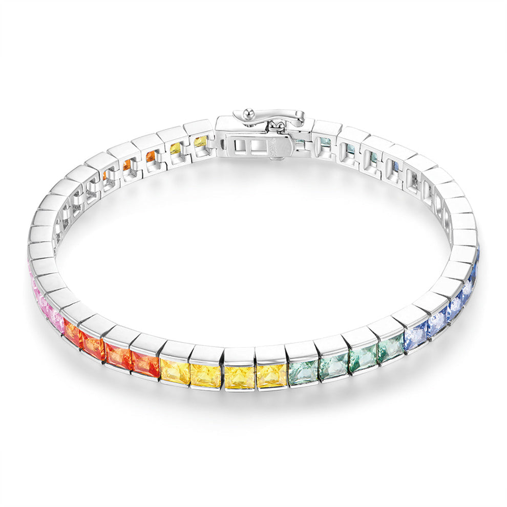 Women's Sterling Silver Square Cut Tension Setting Colored Gem Tennis Bracelet