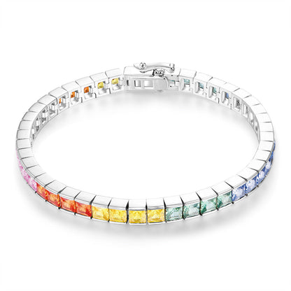 Women's Sterling Silver Square Cut Tension Setting Colored Gem Tennis Bracelet