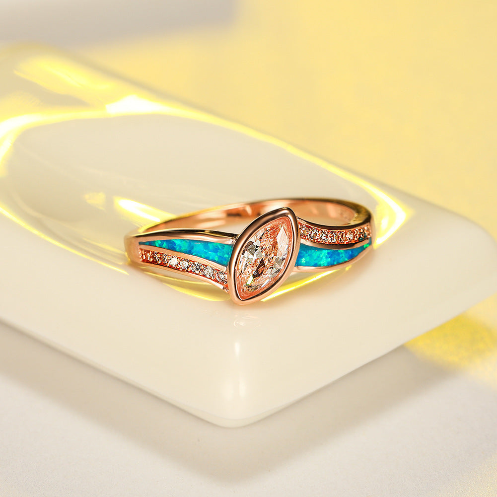 Women's Marquise Main Stone Opal With Zirconia Ring
