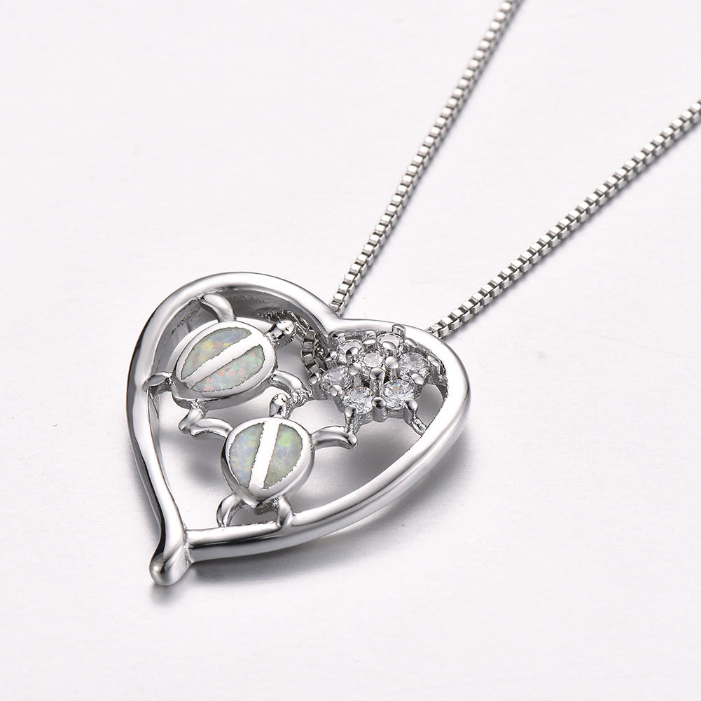 Turtle Opal Heart-shaped Pendant Necklace