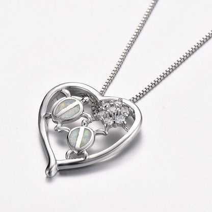 Turtle Opal Heart-shaped Pendant Necklace