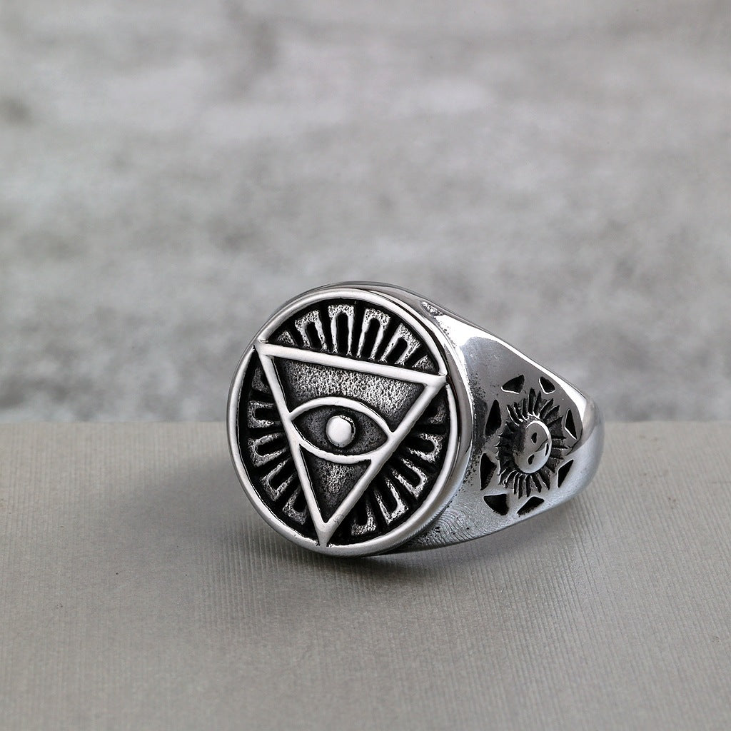 Vintage Solid Stainless Steel Ancient Egyptian Eye of Horus Band Ring for Men