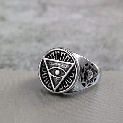 Vintage Solid Stainless Steel Ancient Egyptian Eye of Horus Band Ring for Men