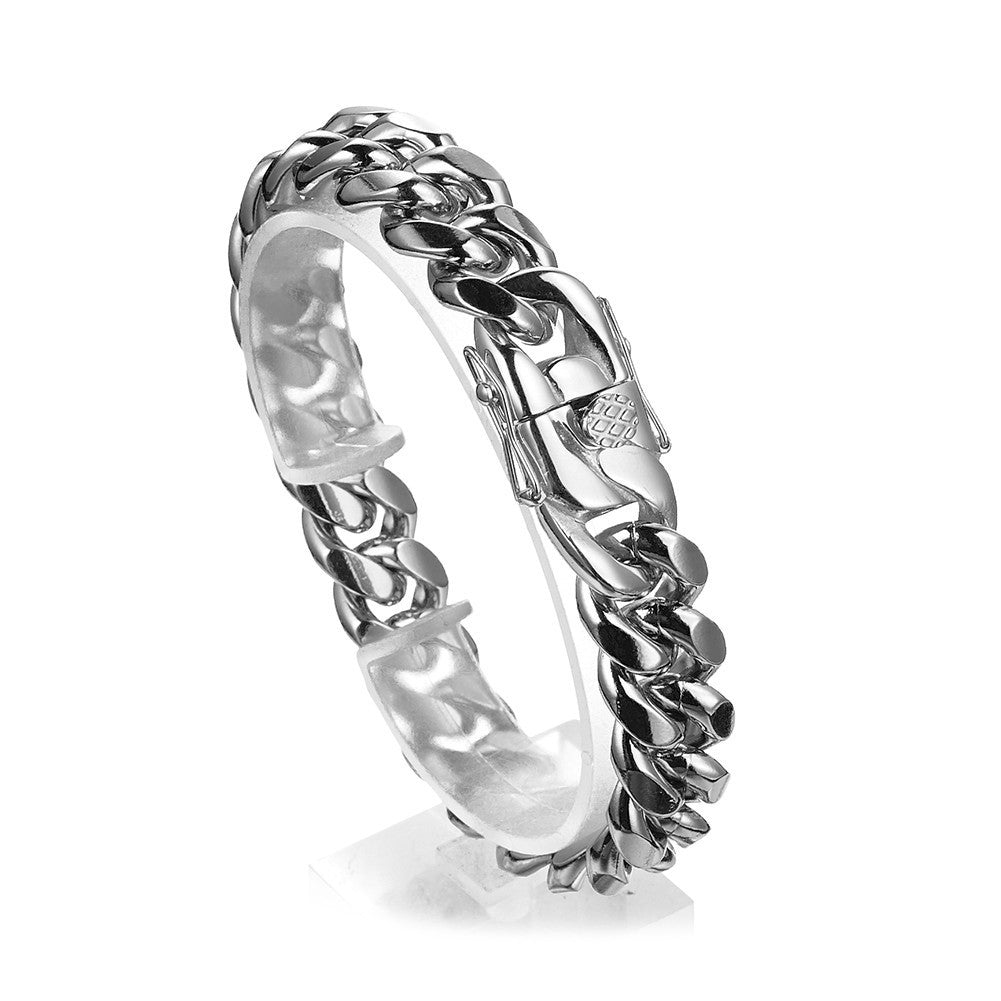 Men’s Slim European American Hip Hop Stainless Steel Tight Weave Electroplated Brazilian Chain Bracelet Fashion Wrist Jewelry