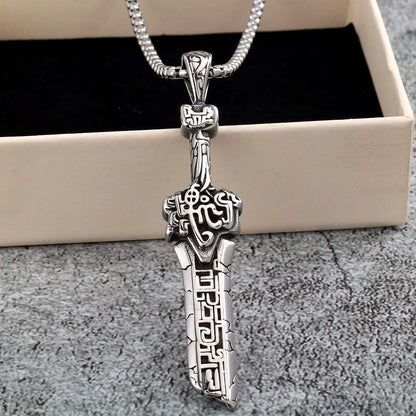 Vintage Stainless Steel Broken Sword Pendant Necklace for Men
