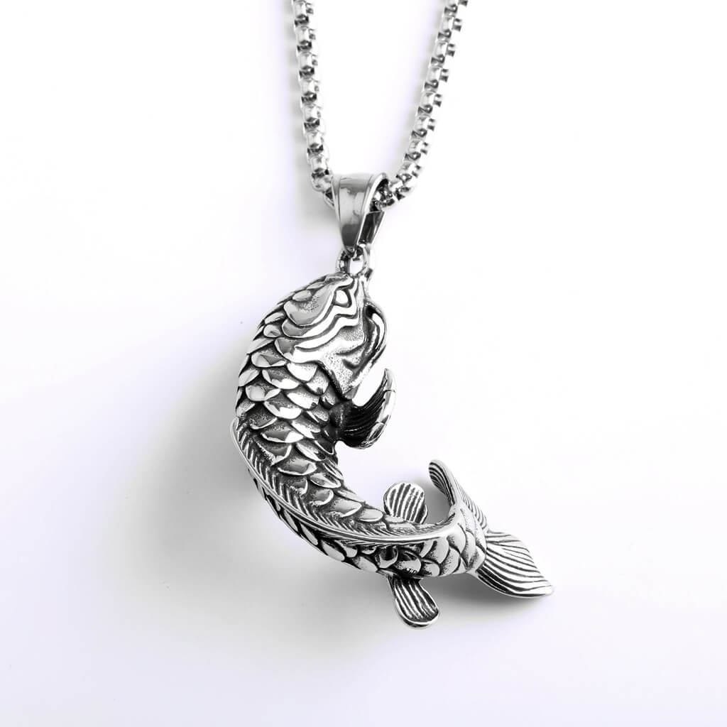Men's Steel Koi Fish Pendant Necklace