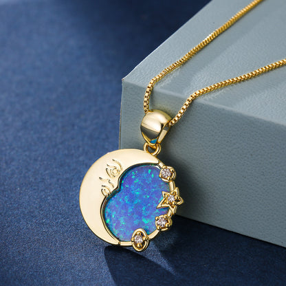 Opal Moon Round Necklace
