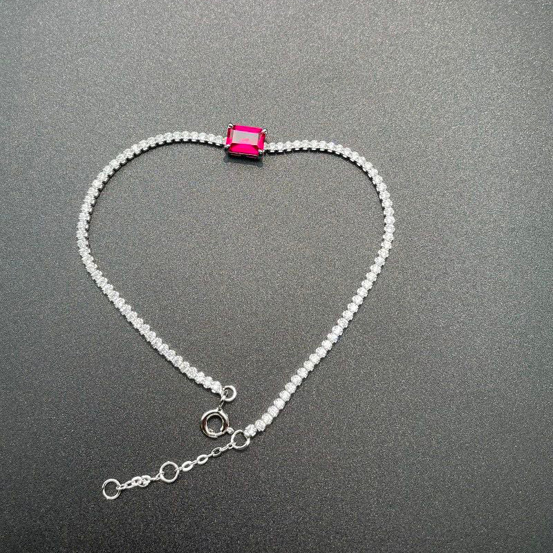 Women's White Gold Square Ruby Sapphire Tennis Bracelet