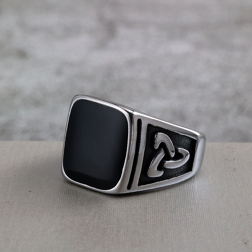 Vintage Solid Stainless Steel Viking Celtic Knot Resin Inlaid Ring for Men