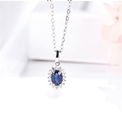 Women's Sun Flower Shape Pendant with Oval Brilliant Cut Blue Sapphire