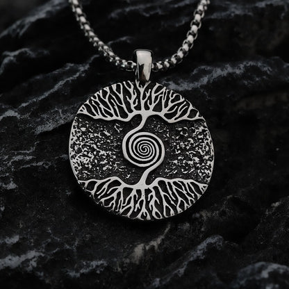 Vintage Stainless Steel Men's Viking Tree of Life Pendant Necklace