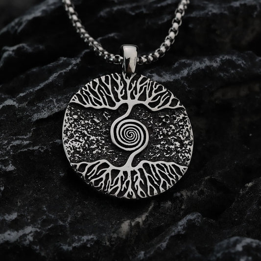 Vintage Stainless Steel Men's Viking Tree of Life Pendant Necklace