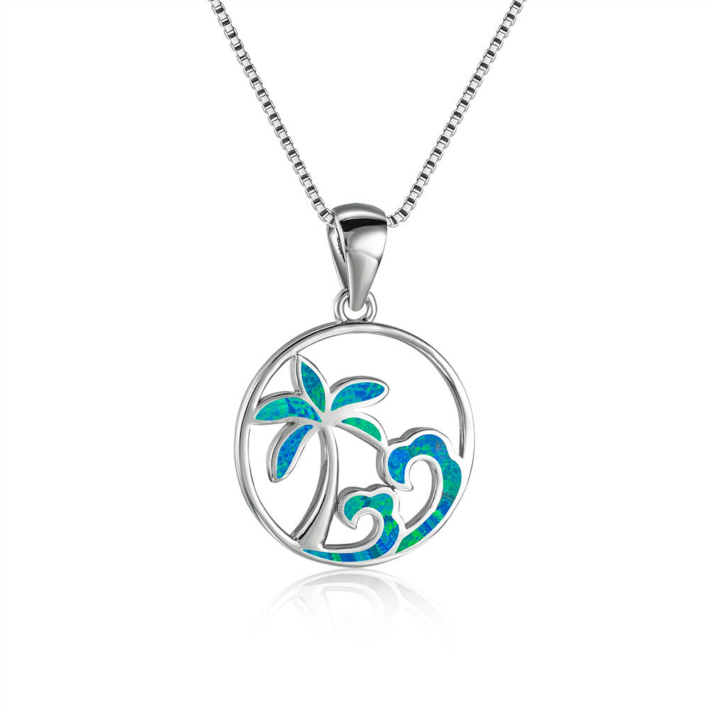 Coconut Tree Ocean Blue Opal Necklace