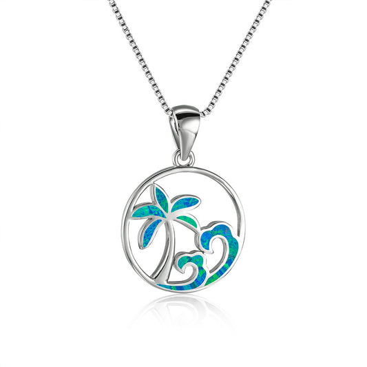 Coconut Tree Ocean Blue Opal Necklace