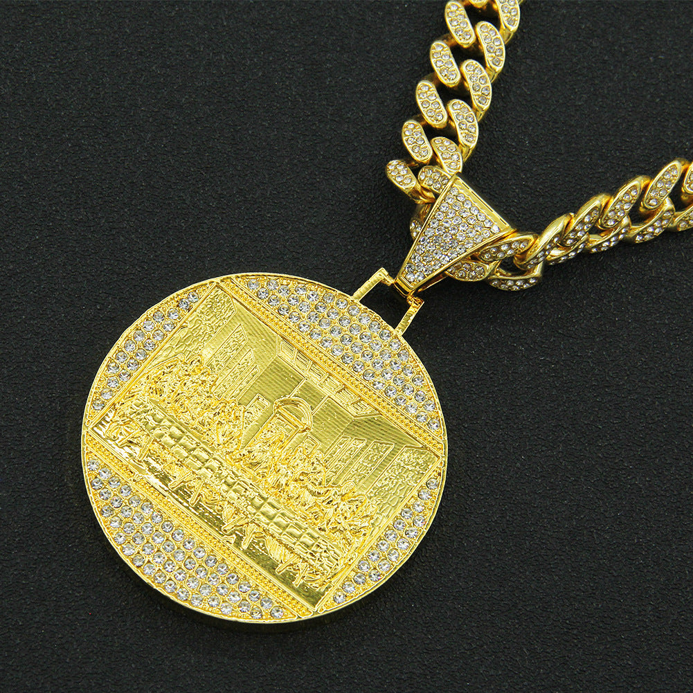 Hip-Hop Exaggerated Zircon-Encrusted Large Round Plate Last Supper Pendant Necklace