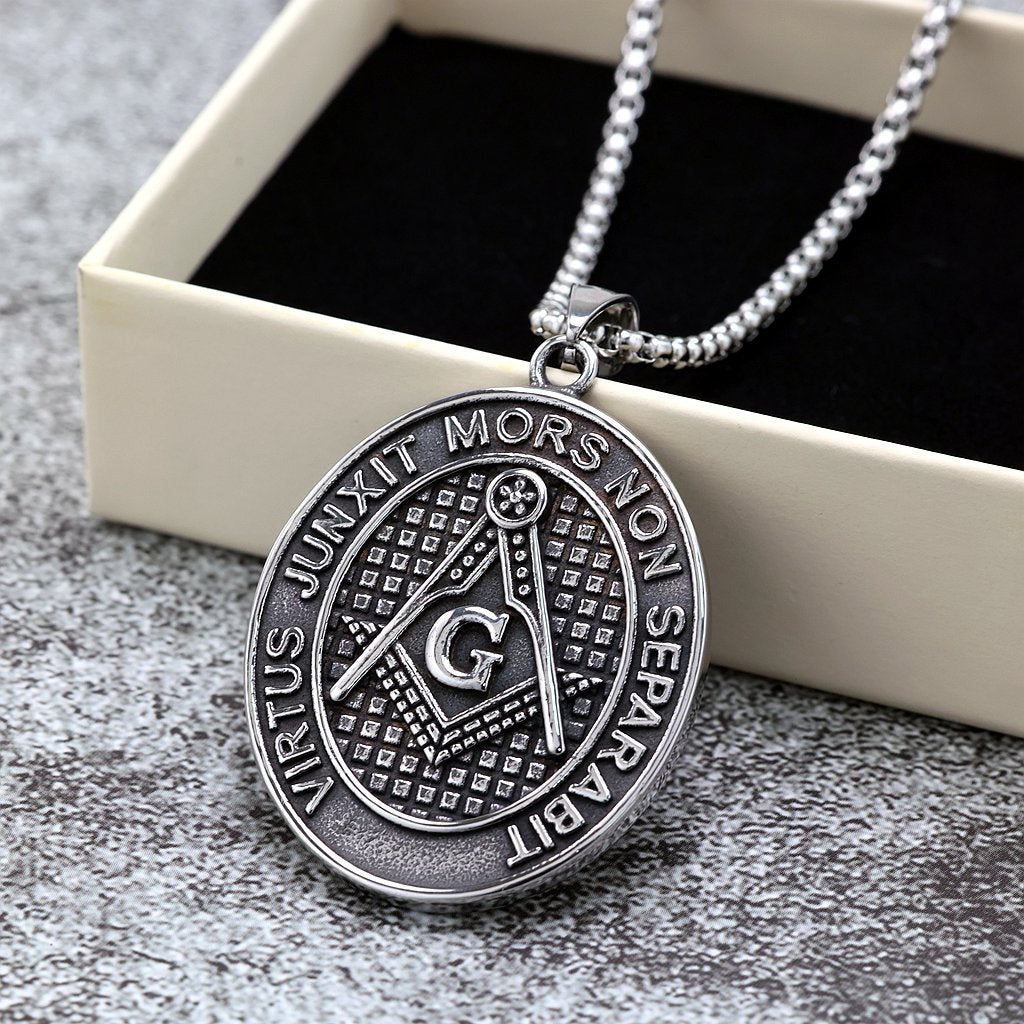 Mens Steel Double Sided Pendant Necklace