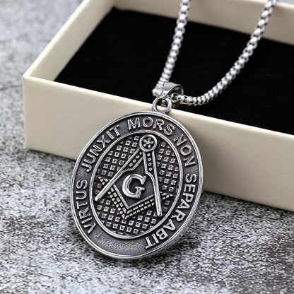 Mens Steel Double Sided Pendant Necklace
