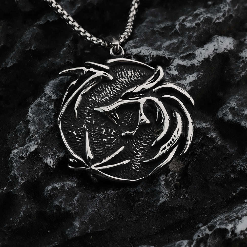 Vintage Biker Stainless Steel Witcher Pendant Necklace for Men