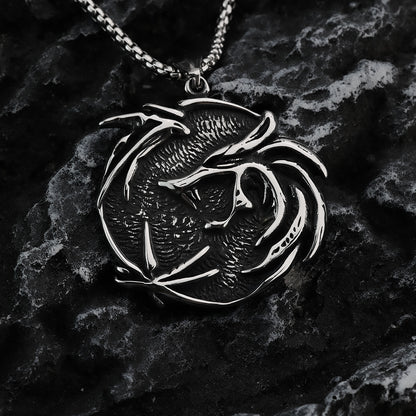 Vintage Biker Stainless Steel Witcher Pendant Necklace for Men